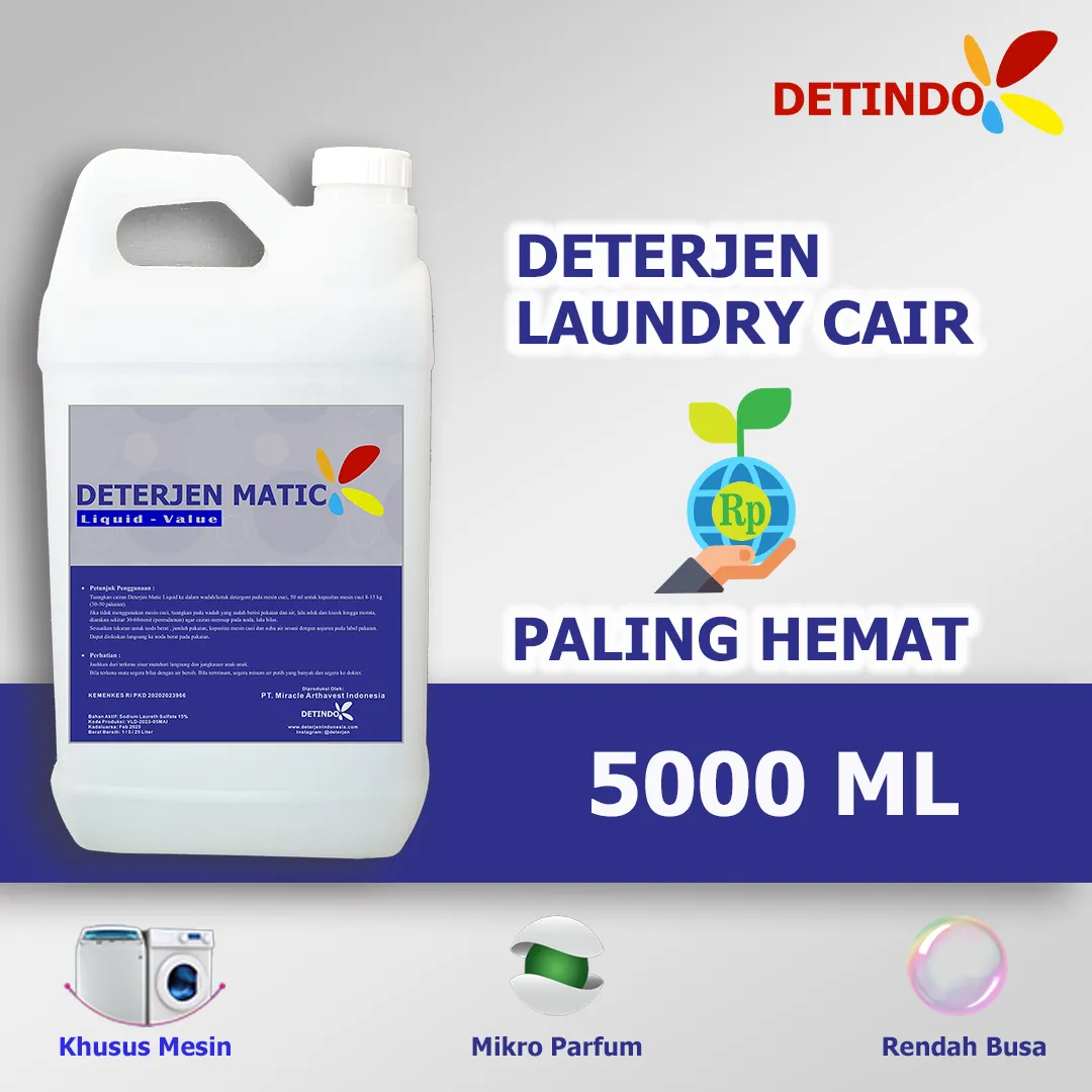 Deterjen Matic Laundry 5 Liter | Value - Liquid | Cair - Hemat Premium - Kimia dari Detindo di Laundry.co.id